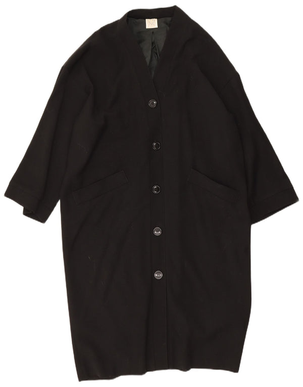 Ferre Womens 3/4 Sleeve Overcoat UK 16 Large Black Virgin Wool