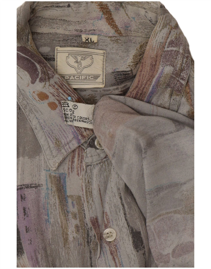 VINTAGE Mens Abstract Pattern Short Sleeve Shirt XL Grey Viscose Retro