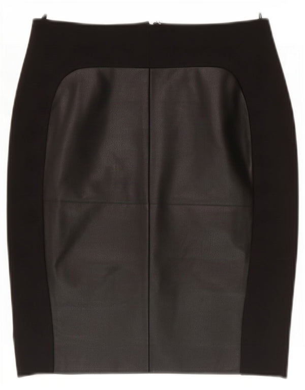 Benetton Womens Faux Leather Pencil Skirt Small W27 Black Colourblock