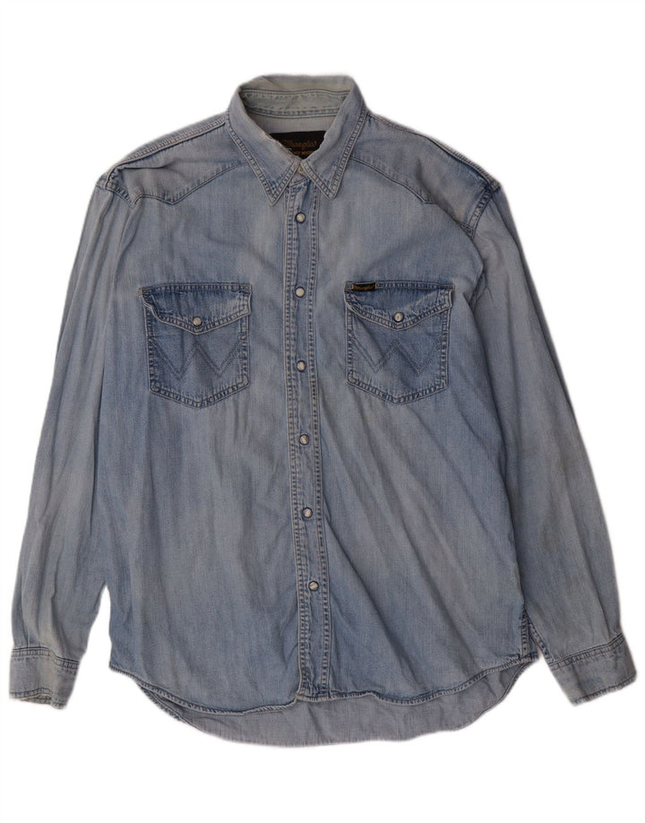 WRANGLER Mens Denim Shirt Large Blue Cotton