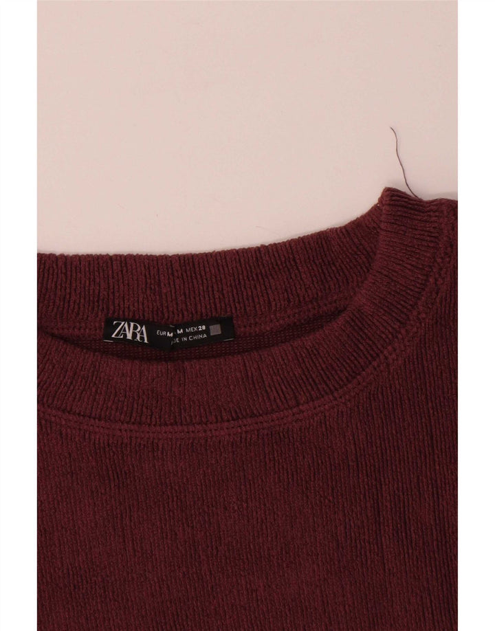 Zara Womens Top Long Sleeve UK 14 Medium Burgundy Polyester