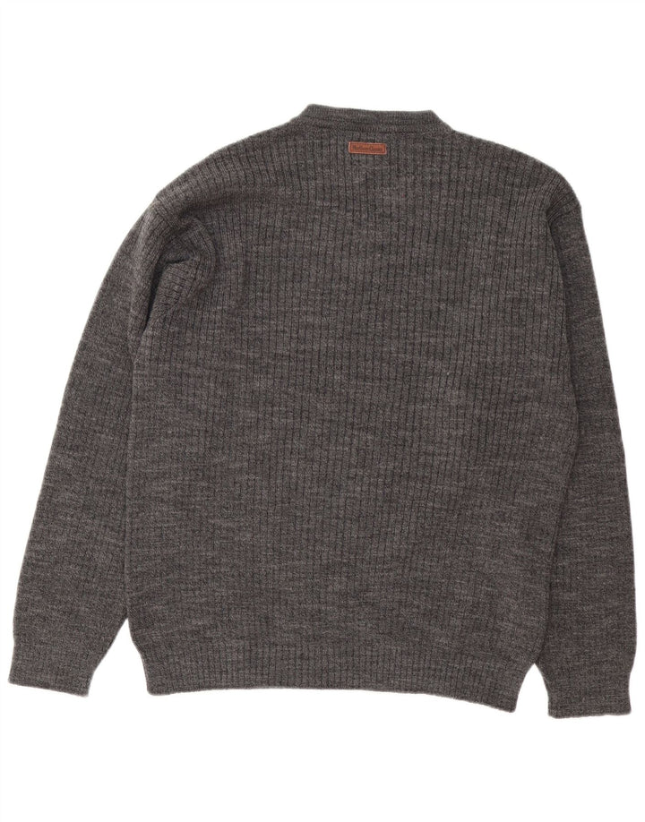 Marlboro Classics Mens V-Neck Jumper Sweater Large Grey Wool