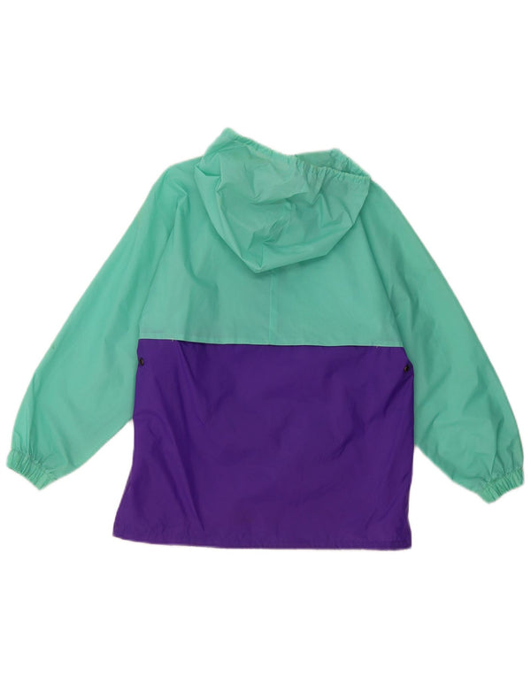K-WAY Girls Pullover Hooded Rain Jacket 8-9 Years Green Colourblock