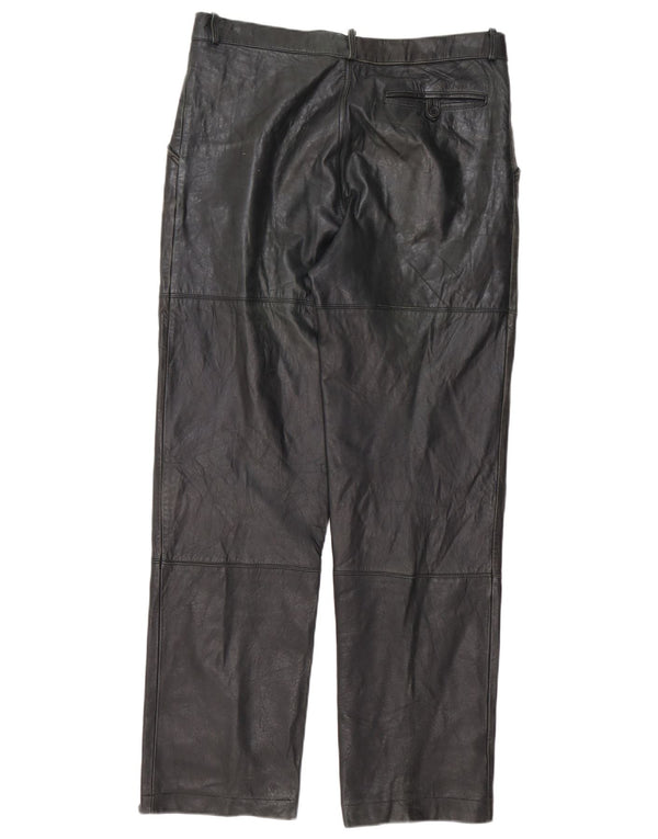 Vintage Mens Straight Leather Trousers IT 50 Large W34 L32 Black Striped