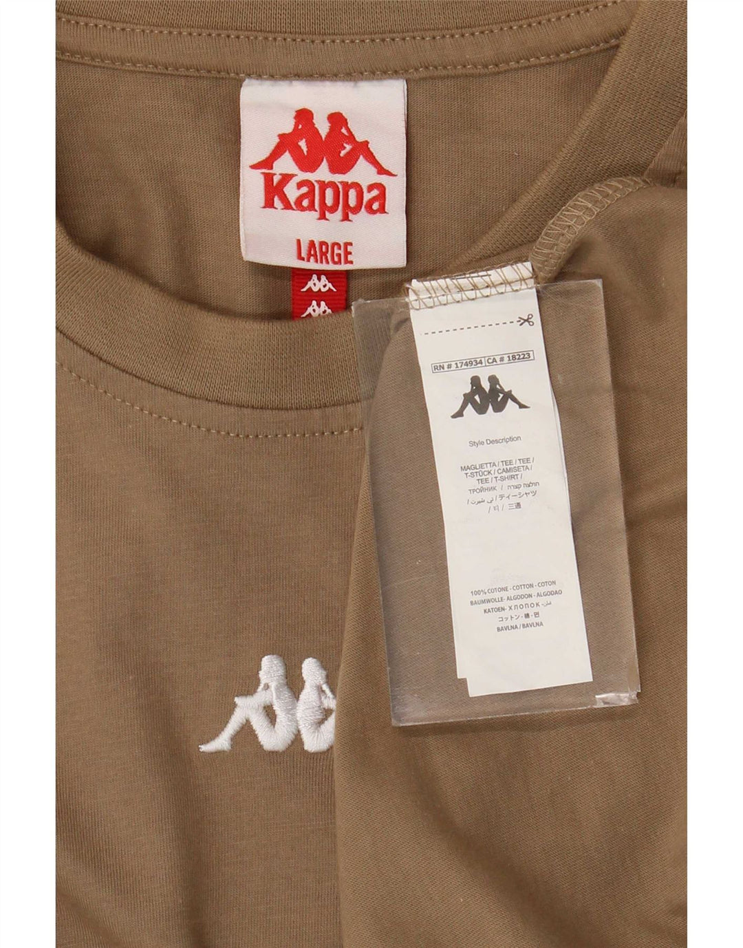 Kappa Mens T-Shirt Top Large Brown Cotton