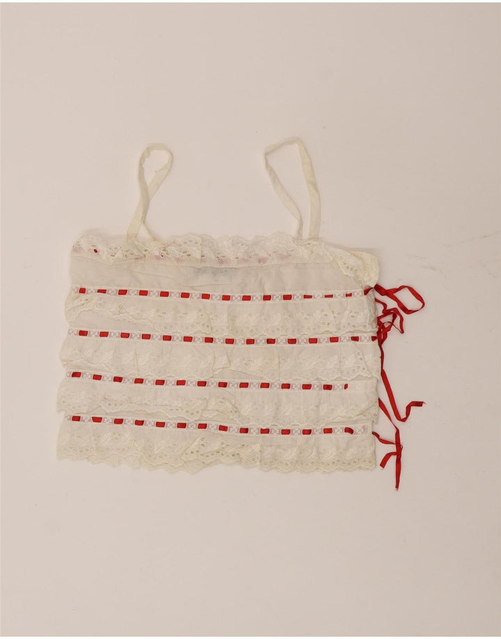 Lorena'O Womens Crop Cami Top IT 40 Small White Striped Cotton