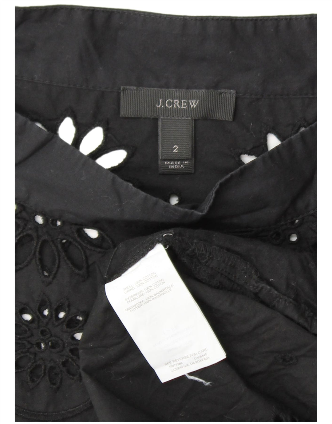 J. CREW Womens Long Sleeve Blouse Top US 2 XS Black Floral Cotton