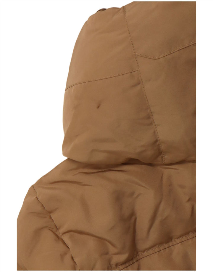 Zara Womens Hooded Padded Coat UK 12 Medium Beige Polyester
