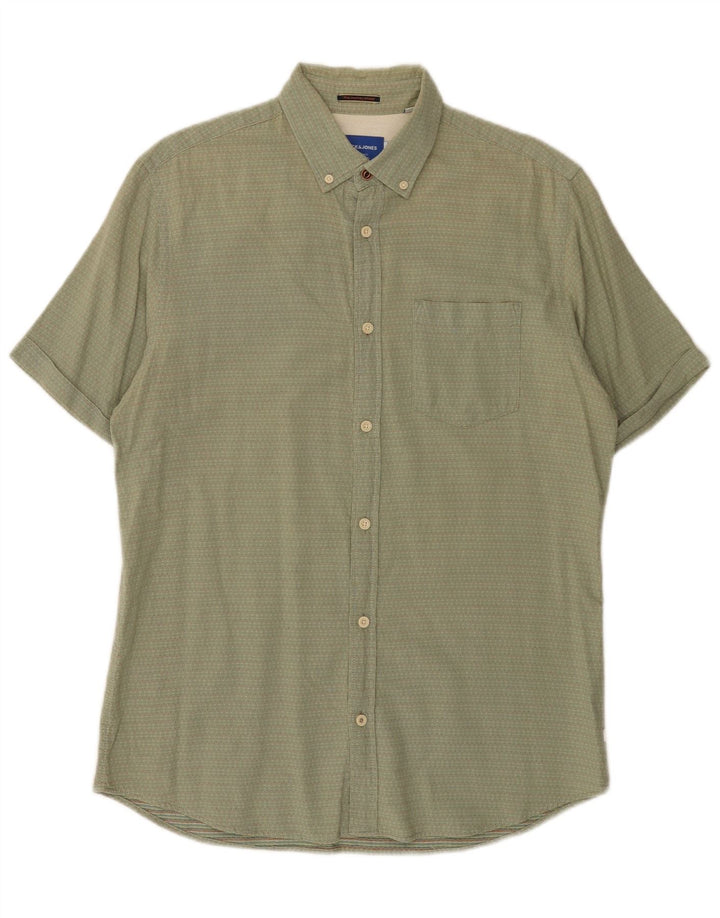 Jack & Jones Mens Short Sleeve Shirt Medium Green Spotted