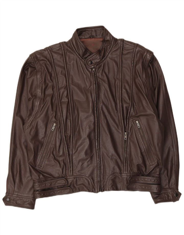 Vintage Mens Bomber Leather Jacket EU 54 2XL Brown Leather