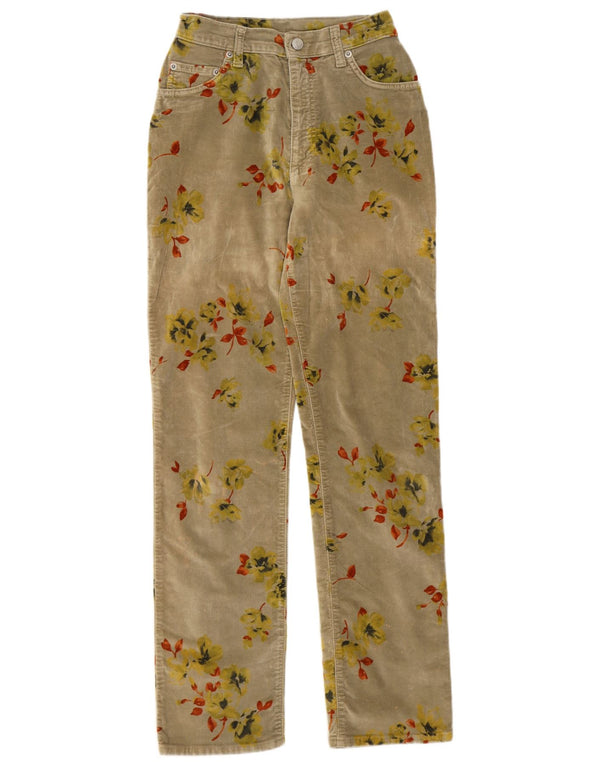 Outrage Womens Straight Casual Trousers W27 L30 Khaki Floral Cotton