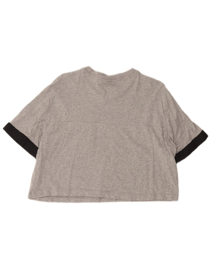 NIKE Womens Crop Graphic T-Shirt Top UK 14 Medium Grey Colourblock Cotton