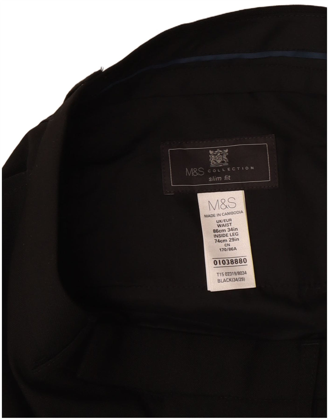 Marks & Spencer Mens Slim Fit Suit Trousers W34 L29 Black Polyester