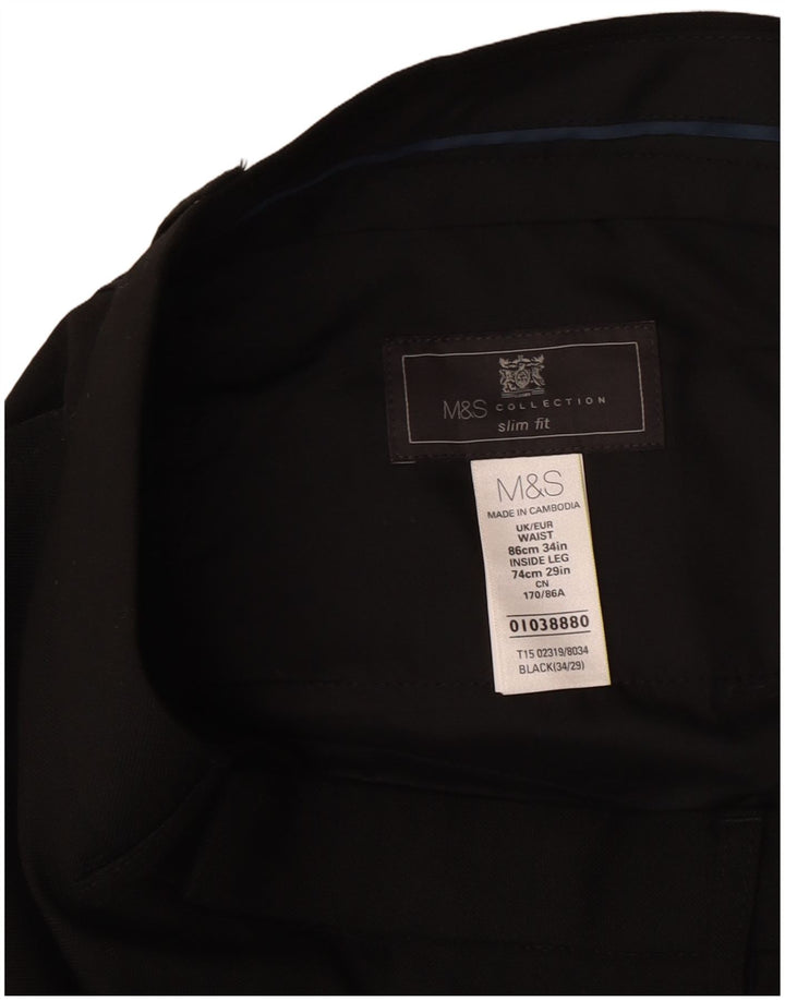 Marks & Spencer Mens Slim Fit Suit Trousers W34 L29 Black Polyester