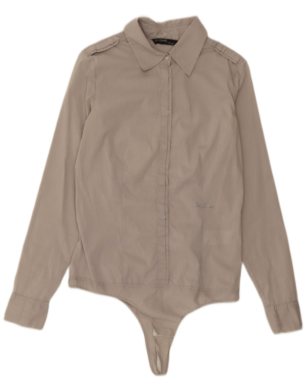Liu Jo Womens Long Sleeve Shirt Bodysuit IT 42 Medium Grey Cotton