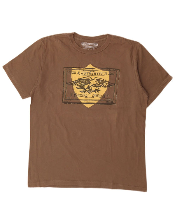 Nautica Mens Graphic T-Shirt Top Medium Brown Cotton