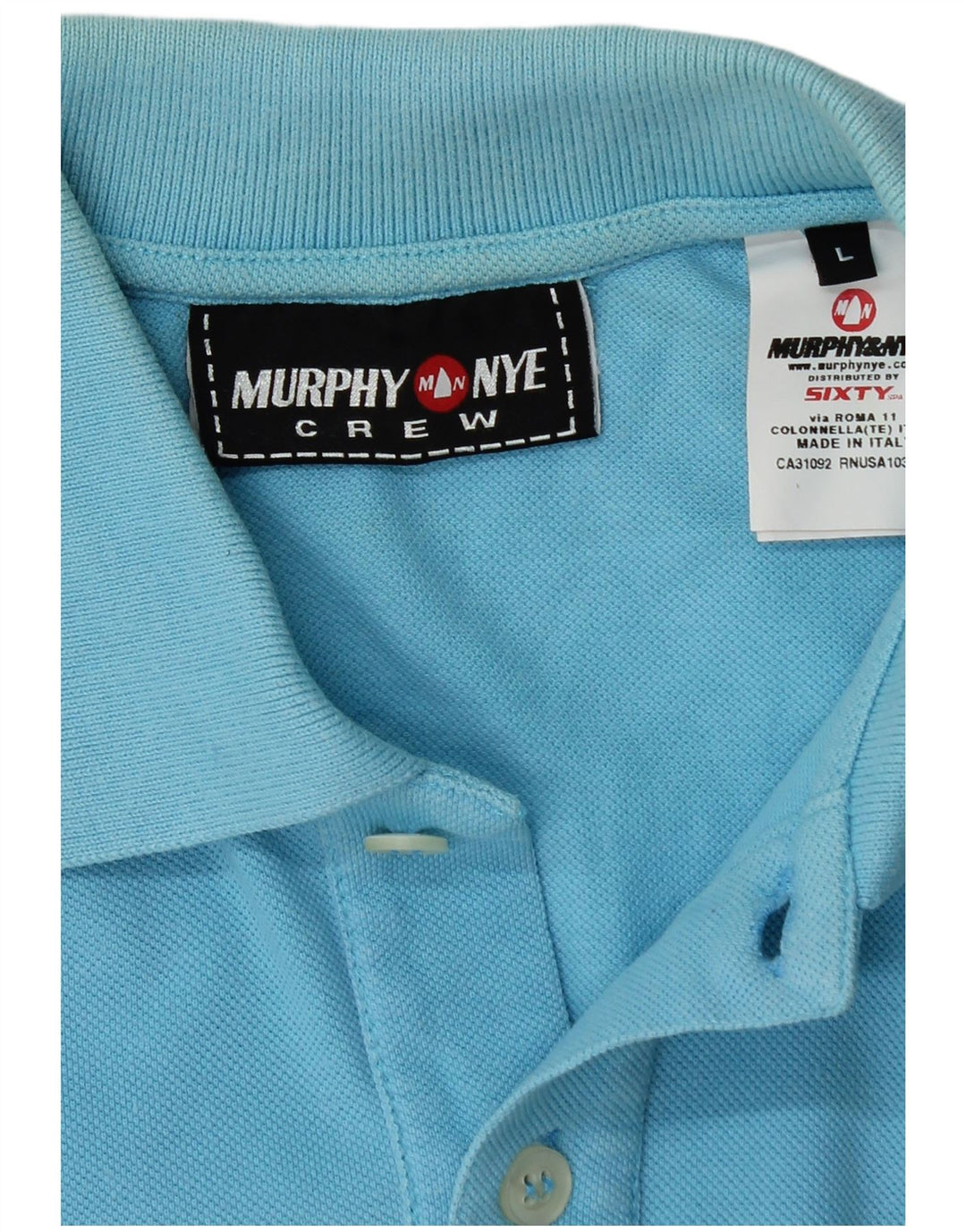 MURPHY & NYE Mens Graphic Long Sleeve Polo Shirt Large Blue Cotton