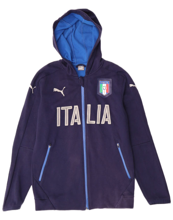 PUMA Boys Italia Graphic Zip Hoodie Sweater 15-16 Years Navy Blue Cotton