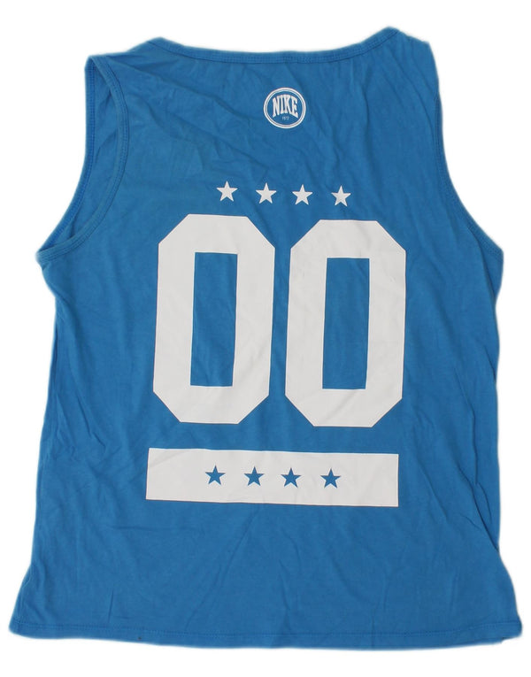NIKE Womens Graphic Vest Top UK 14 Medium Blue Cotton