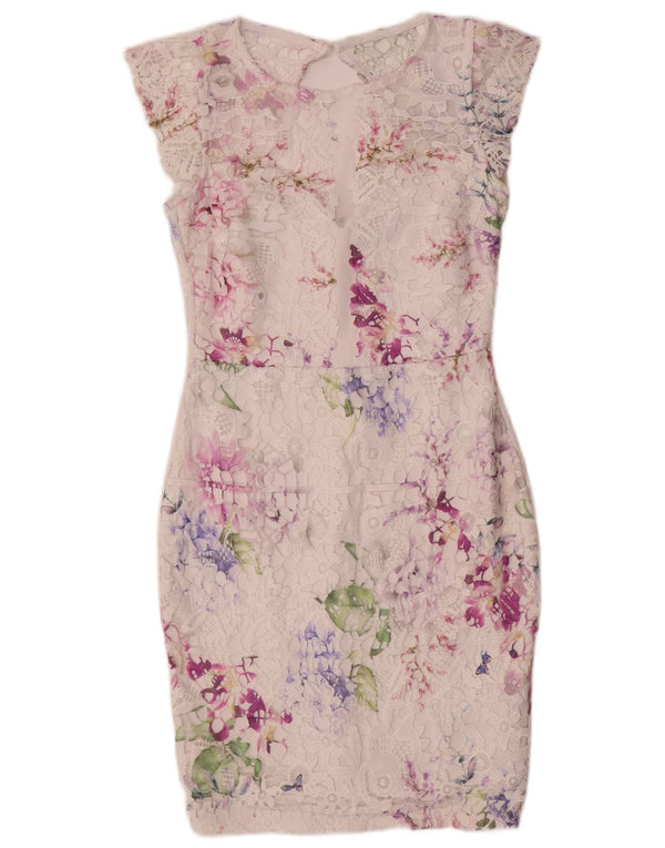 Lipsy Womens Lace Sheath Dress UK 12 Medium White Floral Polyester