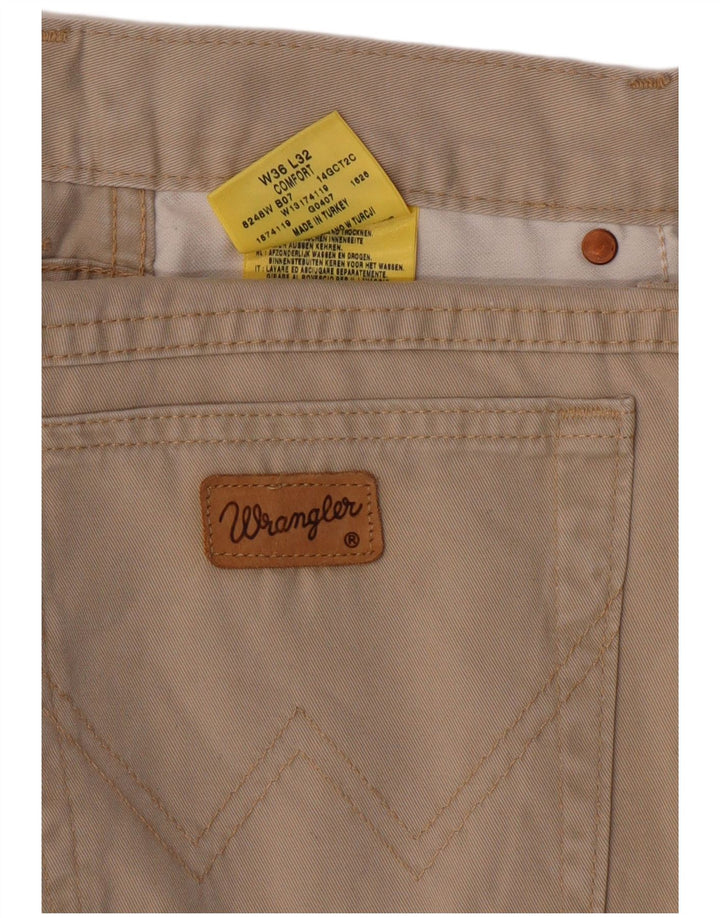 WRANGLER Mens Comfort Fit Straight Casual Trousers W36 L32  Beige Cotton