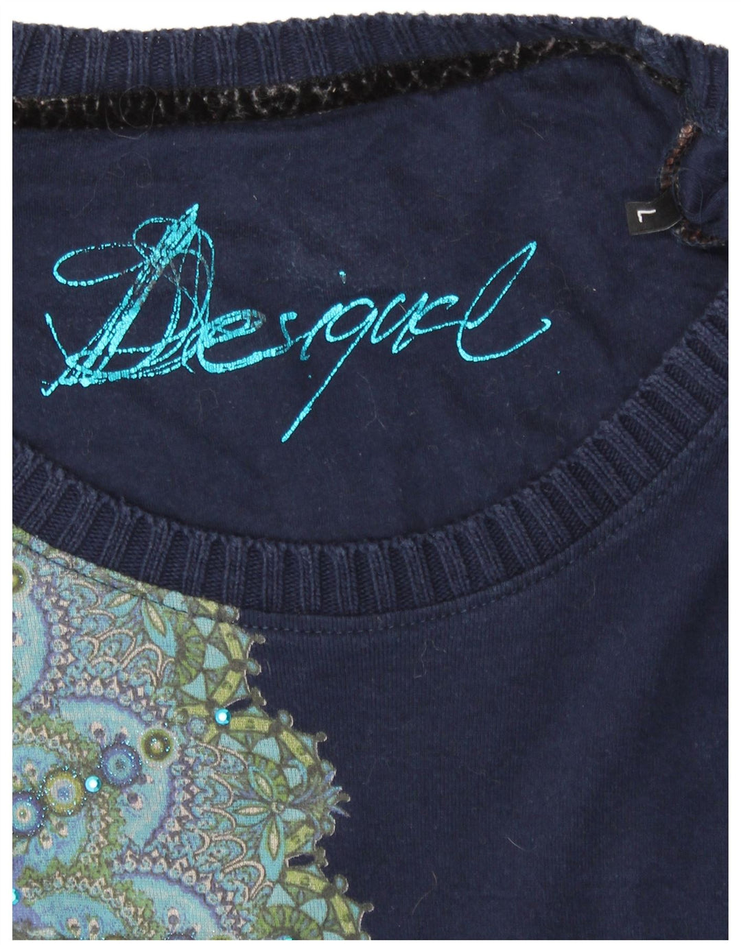 DESIGUAL Womens Graphic Top Long Sleeve UK 14 Large Blue Floral