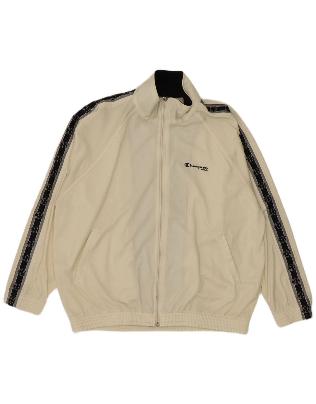Champion Mens Graphic Tracksuit Top Jacket Large Off White Colourblock