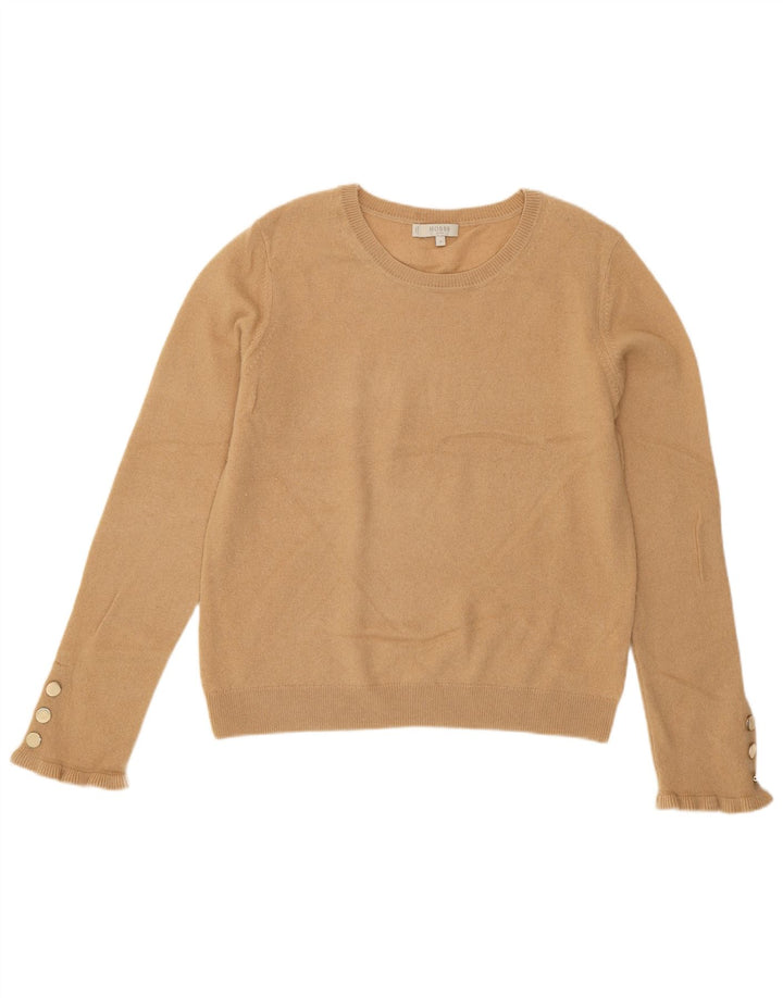 Hobbs Womens Crew Neck Jumper Sweater UK 12 Medium Beige Wool