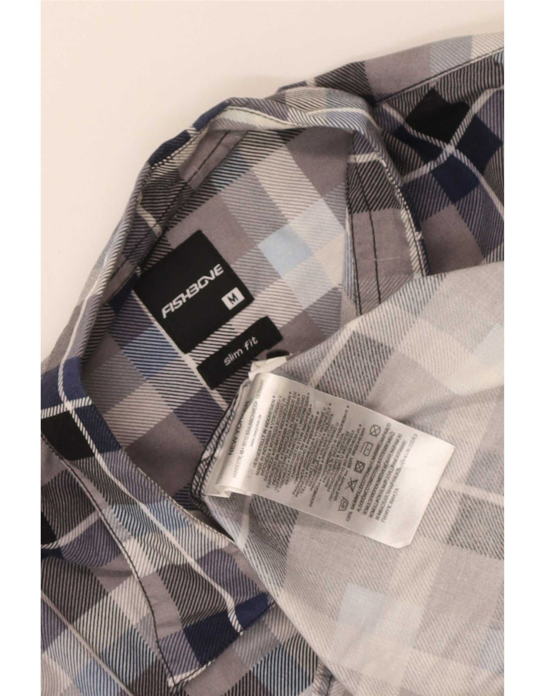Fishbone Mens Slim Fit Flannel Shirt Medium Blue Check Cotton