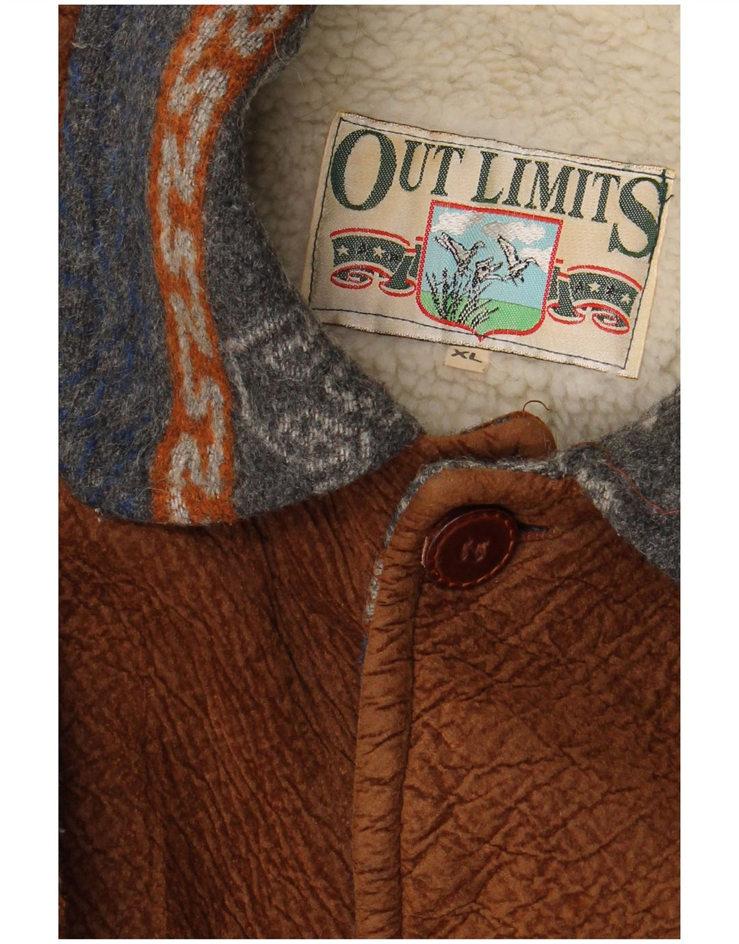 VINTAGE Mens Sherpa Jacket UK 42 XL Navy Blue Fair Isle