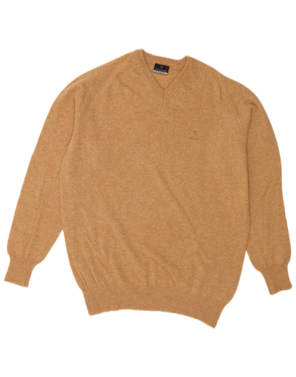 Trussardi Mens Regular Fit V-Neck Jumper Sweater Large Beige Wool