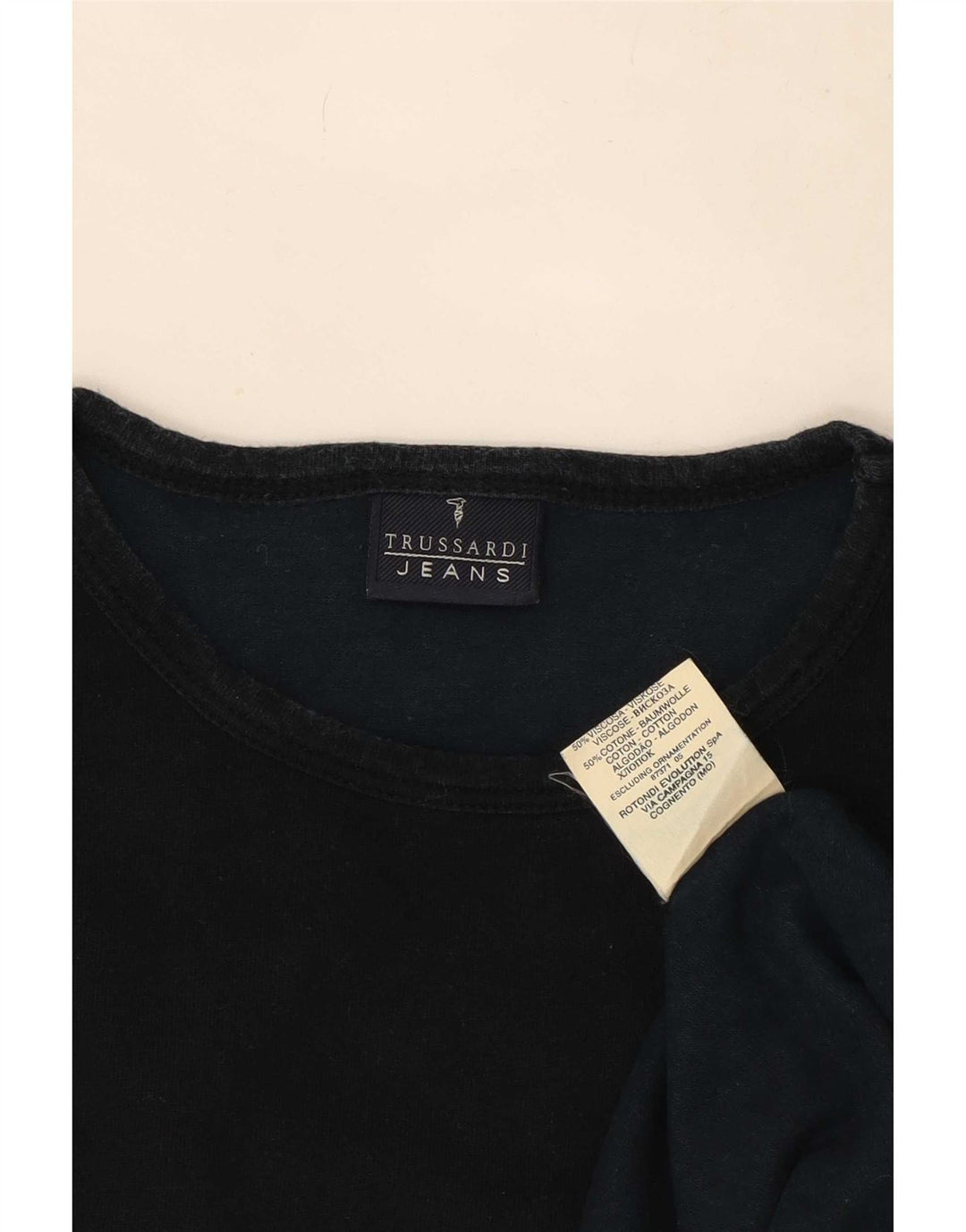 Trussardi Jeans Mens Top Long Sleeve 2XL Black Viscose