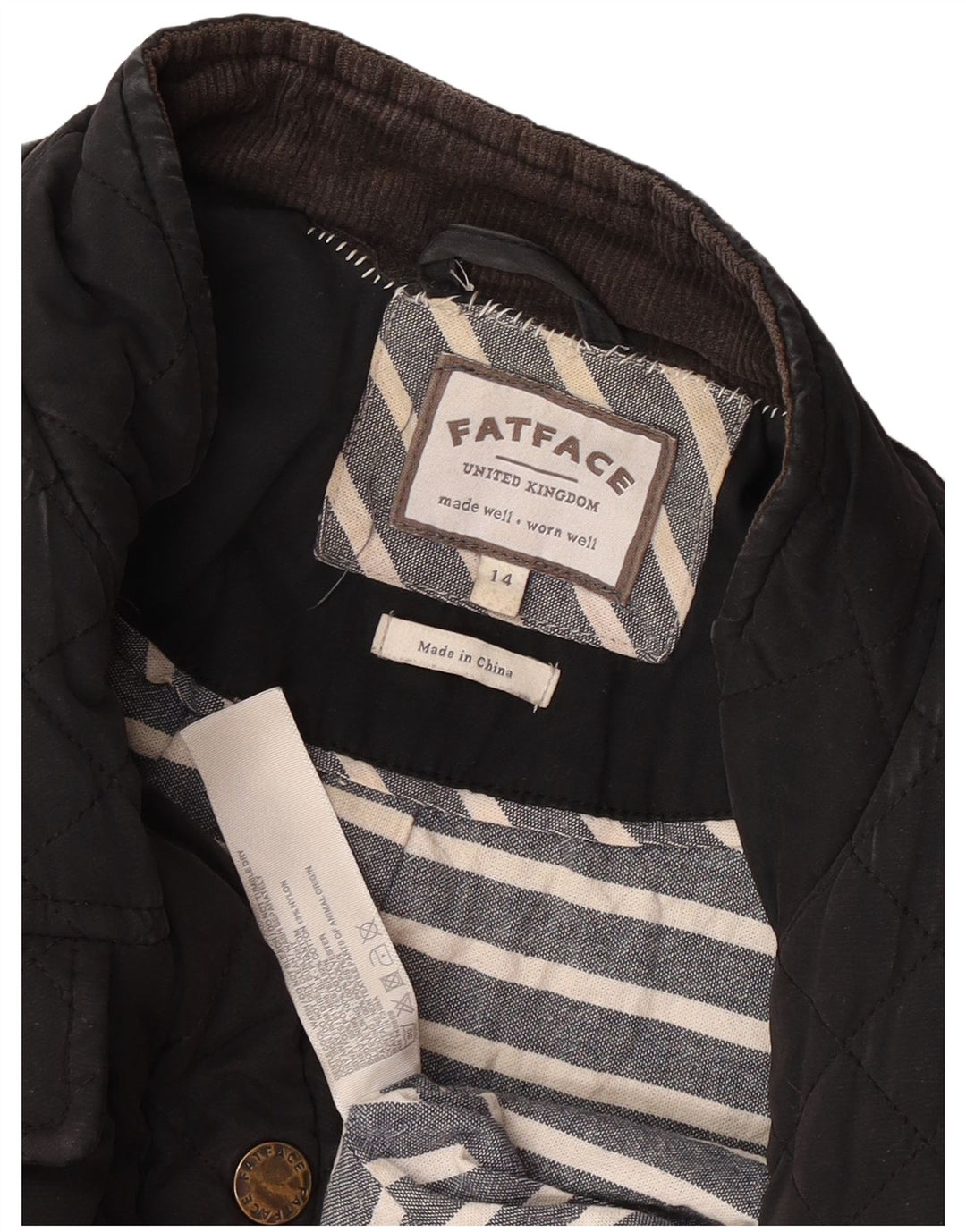 Fat Face Womens Quilted Jacket UK 14 Large Black Cotton
