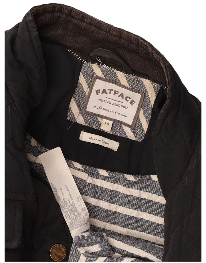 Fat Face Womens Quilted Jacket UK 14 Large Black Cotton