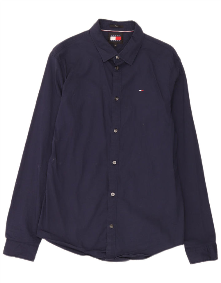 Tommy Hilfiger Mens Slim Shirt Medium Navy Blue Cotton