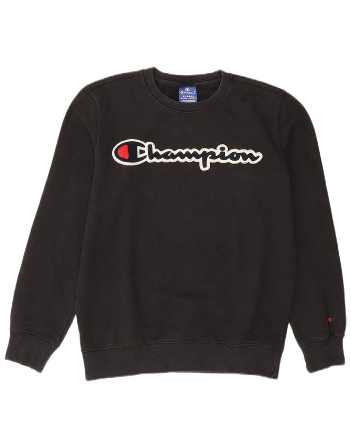 CHAMPION Boys Graphic Sweatshirt Jumper 13-14 Years XL Black