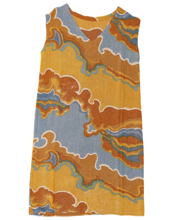 Vintage Womens Sleeveless Shift Dress UK 12 Medium Yellow Colourblock Retro