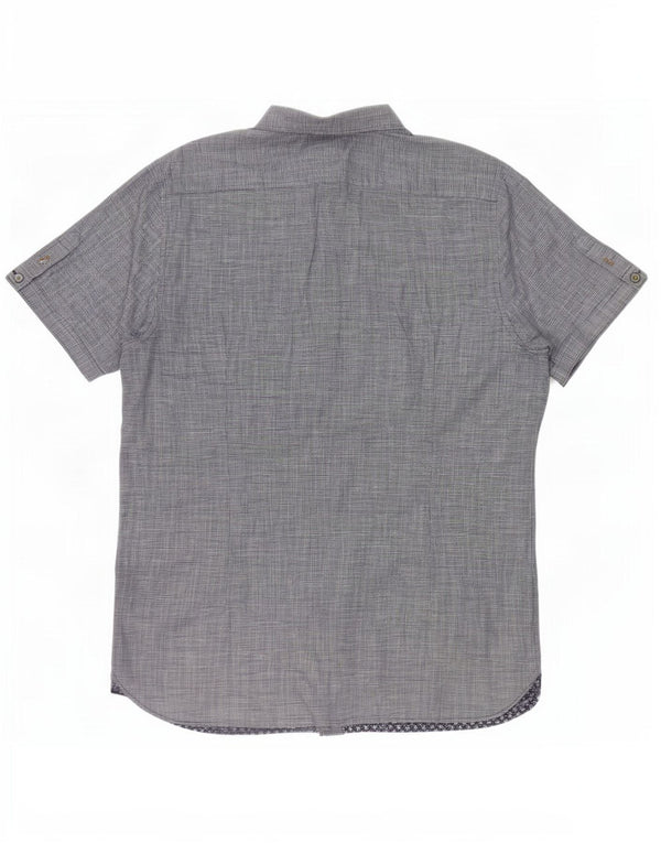 Ted Baker Mens Short Sleeve Shirt Size 4 Large Navy Blue Houndstooth Cotton