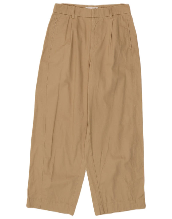 Zara Womens High Waist Loose Fit Chino Trousers Small W26 L28 Beige Cotton