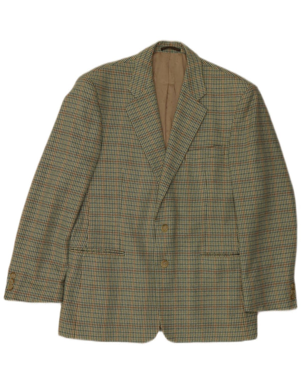 Lebole Mens 2 Button Blazer Jacket IT 50 Large Green Houndstooth Wool