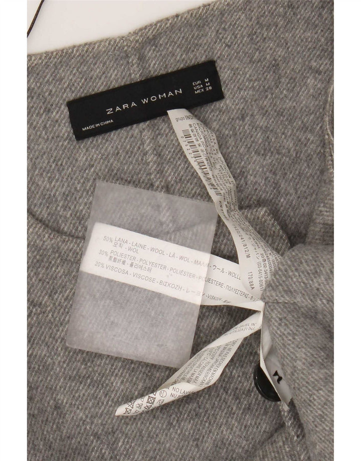 Zara Womens Double Breasted Coat UK 14 Medium Grey Wool