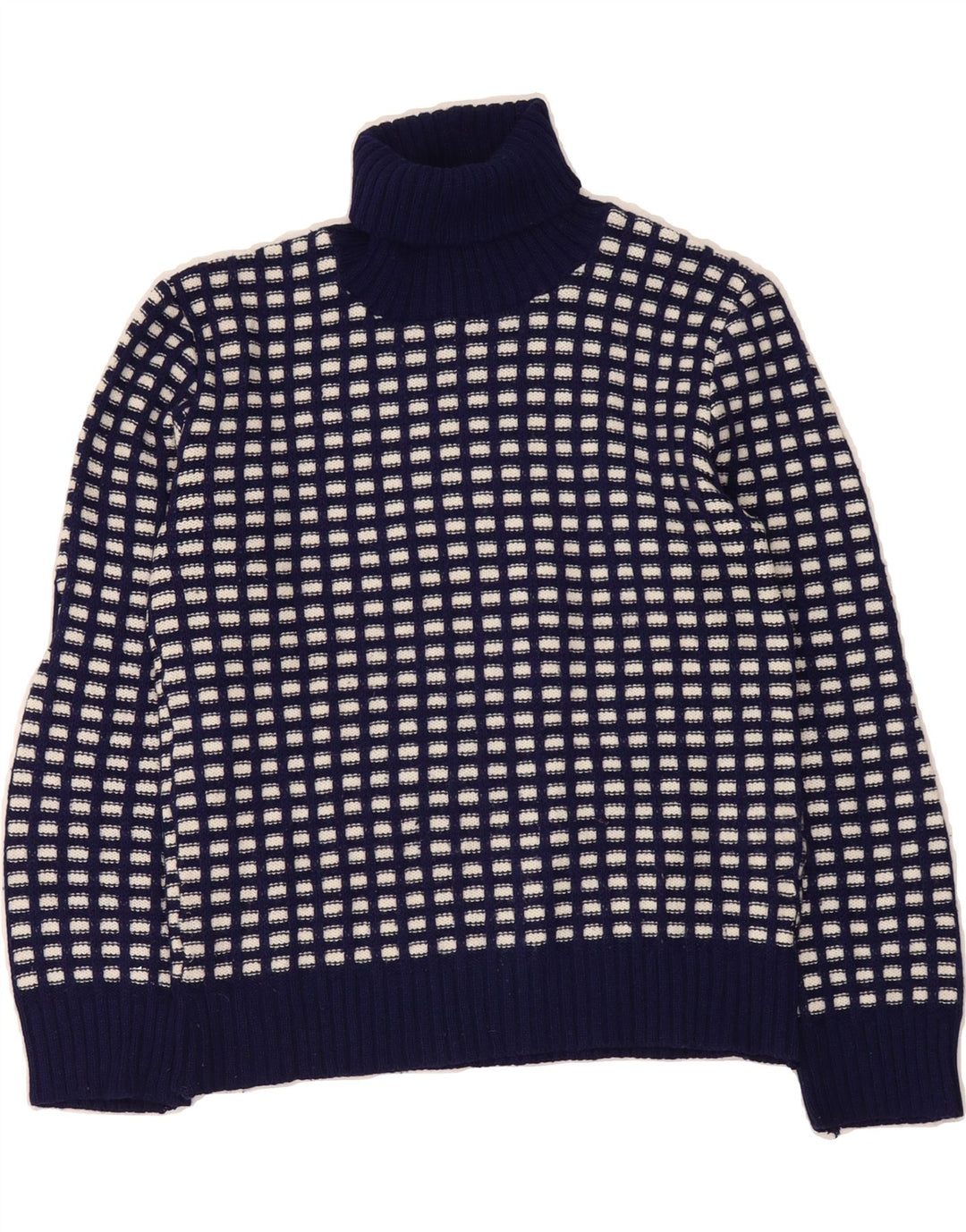VINTAGE Womens Roll Neck Jumper Sweater UK 12 Medium Navy Blue Check Vintage Vintage and Second-Hand Vintage from Messina Hembry 