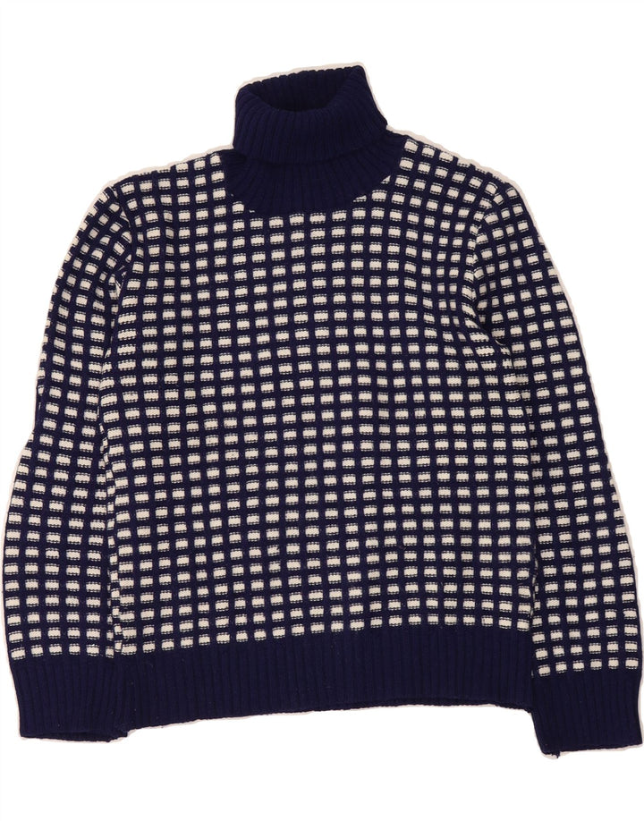 VINTAGE Womens Roll Neck Jumper Sweater UK 12 Medium Navy Blue Check Vintage Vintage and Second-Hand Vintage from Messina Hembry 