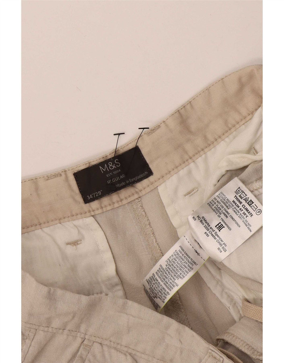 Marks & Spencer Mens Regular Bermuda Shorts W34 Large Beige Linen