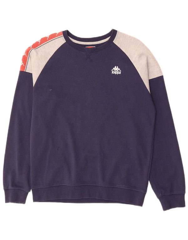 KAPPA Mens Graphic Sweatshirt Jumper Medium Navy Blue Colourblock Cotton