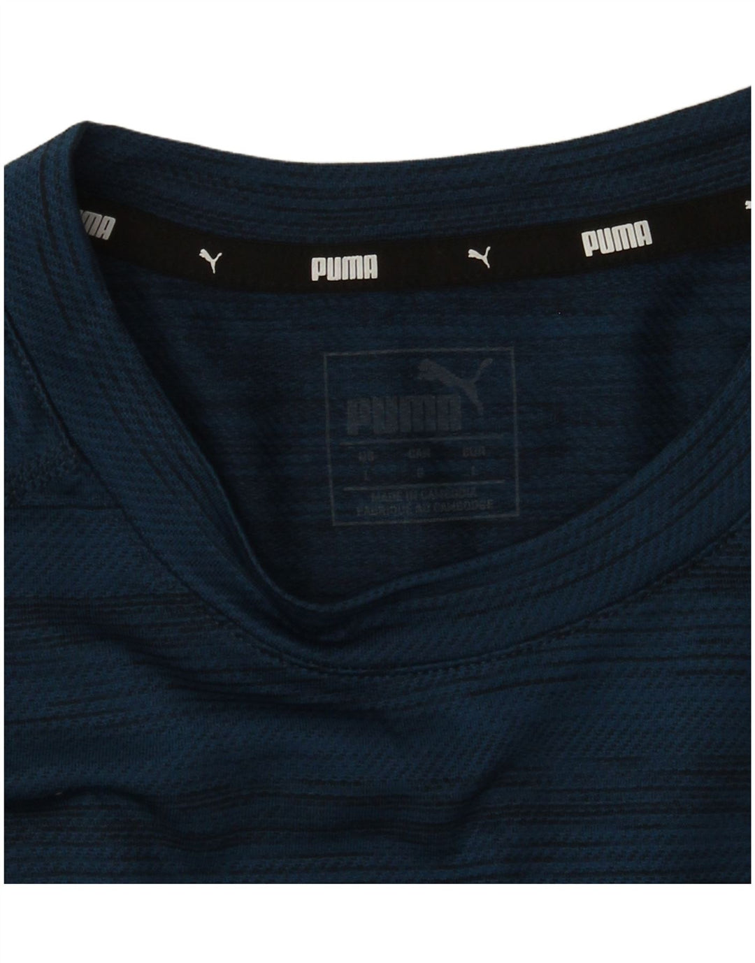 PUMA Mens T-Shirt Top Large Navy Blue Striped