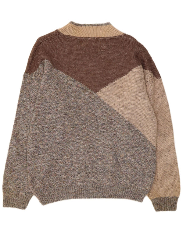 MC Kee's Mens Graphic V-Neck Jumper Sweater Small Grey Colourblock Acrylic