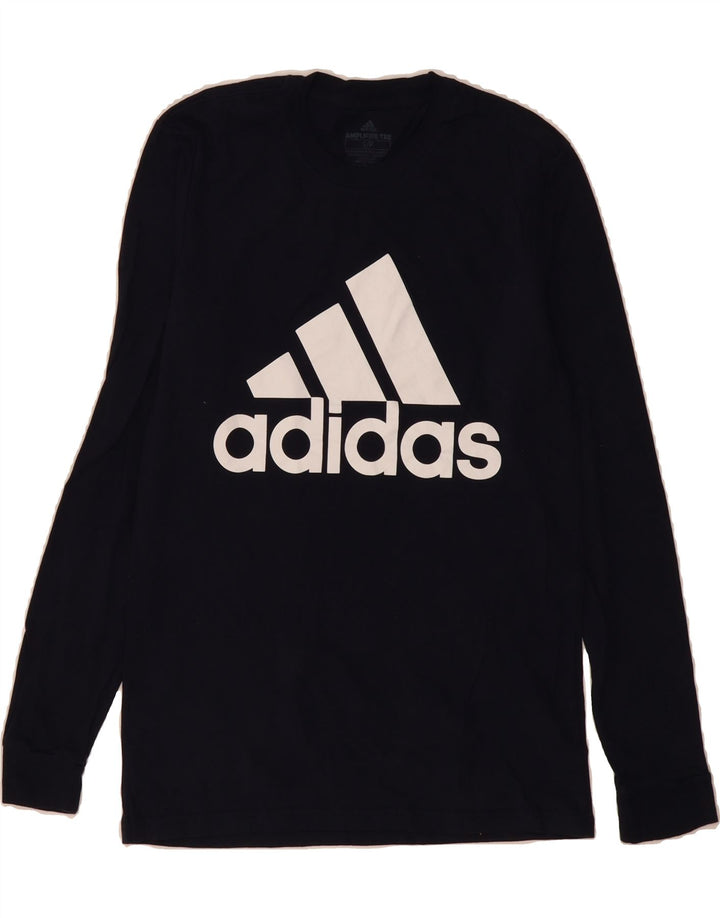 ADIDAS Mens Graphic Top Long Sleeve Small Navy Blue Cotton Vintage Adidas and Second-Hand Adidas from Messina Hembry 