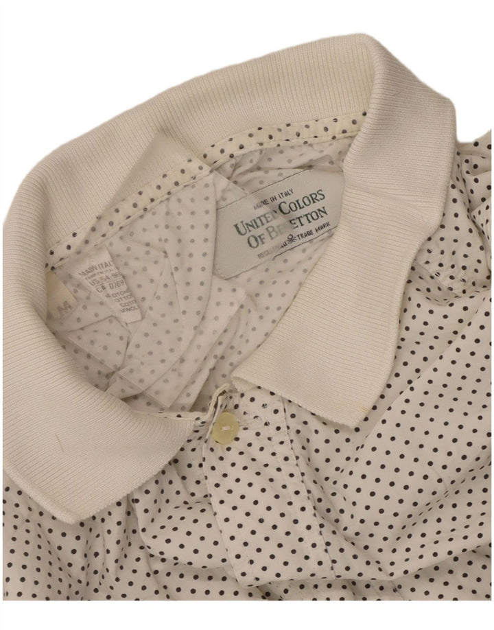 Benetton Mens Short Sleeve Pullover Shirt Medium White Spotted Cotton