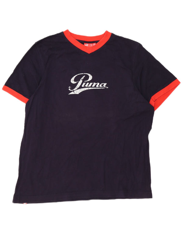 PUMA Mens Graphic T-Shirt Top 2XL Navy Blue Cotton